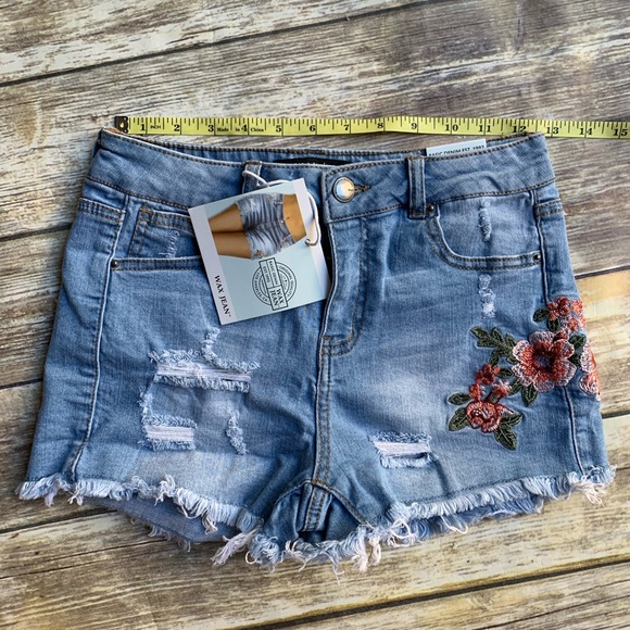 WAX jeans denim short shorts embroidered SMALL 25 - Picture 6 of 6